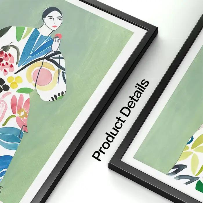 Toile à l'huile imprimée d'art mural, peinture de feuilles vertes, pomme, abricot, fleur, fille, affiches abstraites pour décor de salon, image murale