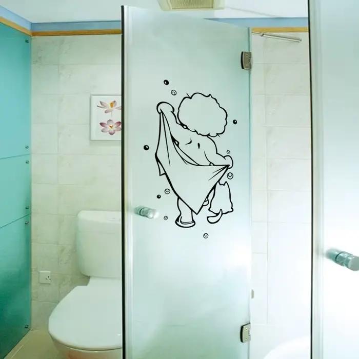 Dessin animé mignon enfants bain Stickers muraux porte en verre fenêtre étanche décor Art Mural bébé douche salle
