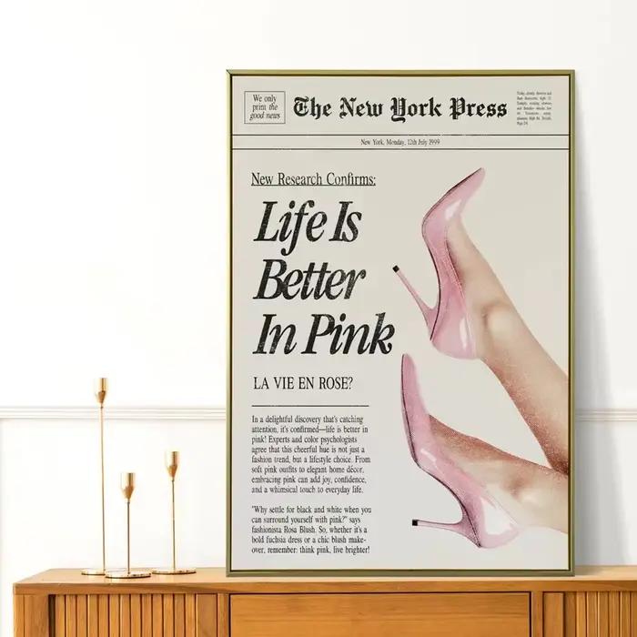 Affiche sur toile rose sans cadre
