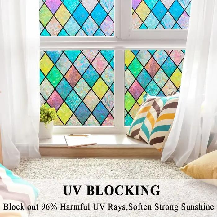 Film de fenêtre en vitrail, films de confidentialité pour vitres, teinte de fenêtre en treillis coloré, autocollants en verre arc-en-ciel pour la maison anti UV