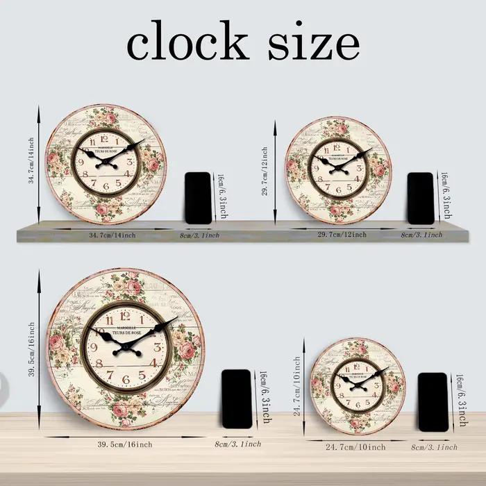 Français Romantique Marseille Rose Bouquet Modèle Horloge murale en bois Salon Chambre Cuisine Décoration de la maison Horloge murale Horloge à quartz silencieuse Cadeau de vacances 10 pouces 12 pouce