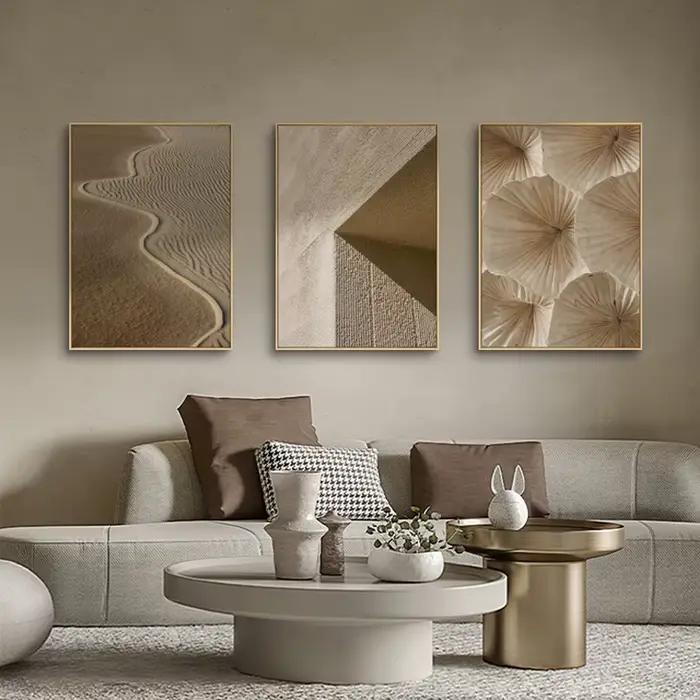 Peinture à l'huile abstraite de plage brune imprimée sur toile