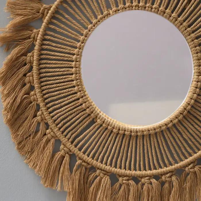 Miroir Mural Créatif en Macramé Tissé à la Main