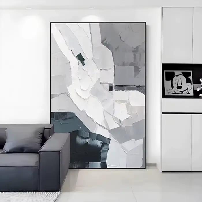 Peinture murale minimaliste gris et blanc peinte à la main
