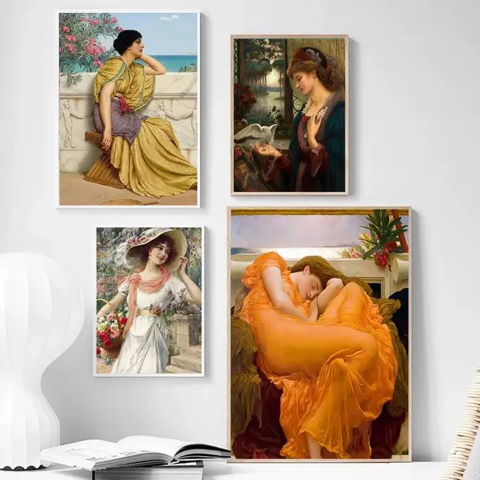 Paysage de jardin de printemps paisible et élégant avec Portrait de filles, affiches d'art, peinture à l'huile sur toile imprimée, galeries de musée, décor mural