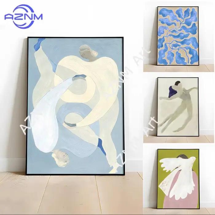 Peinture abstraite moderne d'oiseaux et de fleurs, calligraphie, art mural, toile HD, peinture à l'huile, affiches, impressions, décoration de chambre à coucher, cadeau