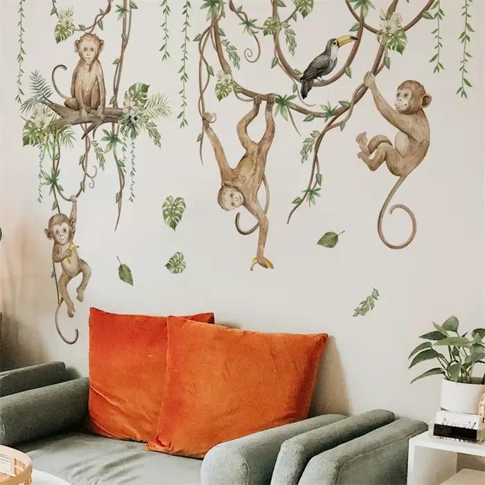 Grands autocollants muraux animaux de la forêt chambre d'enfants Jungle Safari girafe singe stickers