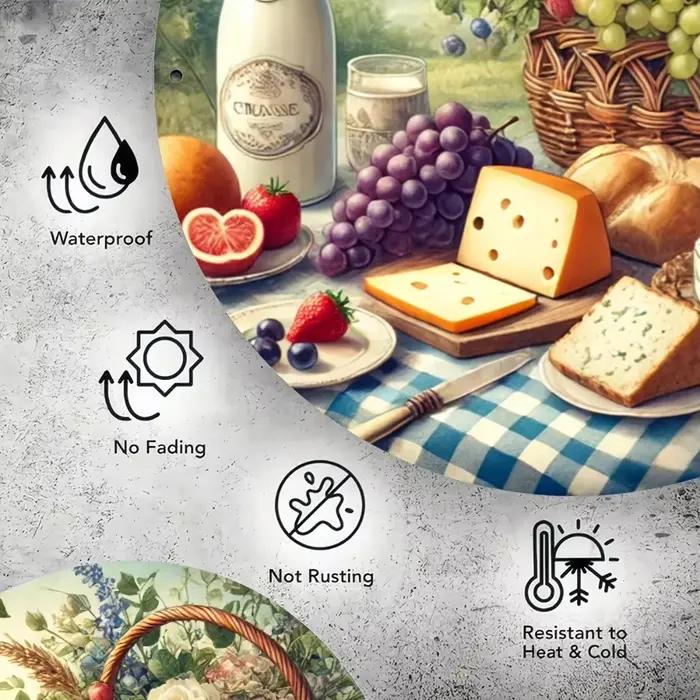 Assiette murale décorative rustique sur le thème de la nourriture - Art rond en aluminium de 8x8 pouces avec motifs de