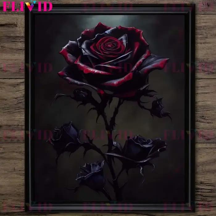 Vignes et roses rouges dans le château abandonné Art mural vintage