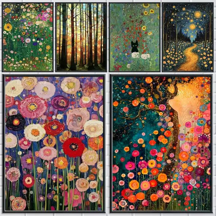 G-Gustav Klimt Peinture Nuit étoilée Calligraphie Affiche sur toile Décoration murale pour la maison et les espaces artistiques Anti-plis