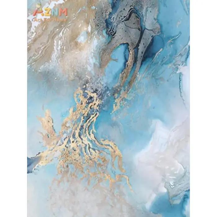 Peinture sur toile abstraite bleue et dorée