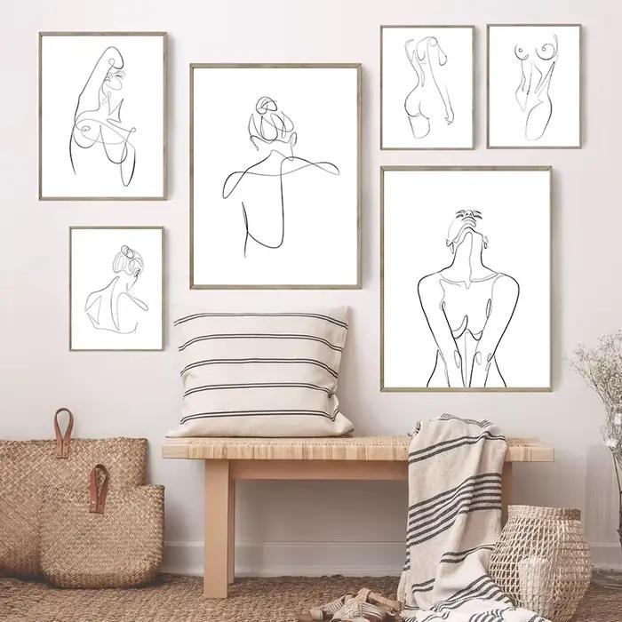 Femme nue abstraite une ligne dessin Art toile peinture imprime
