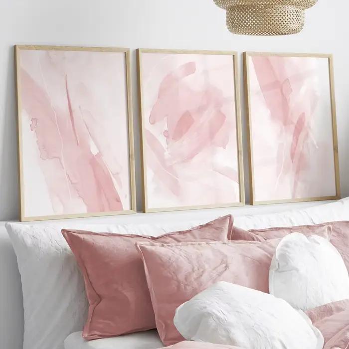Lot de 3 Affiches Murales Modernes Roses Abstraites – Décoration Murale Esthétique Minimaliste pour Chambre à Coucher –