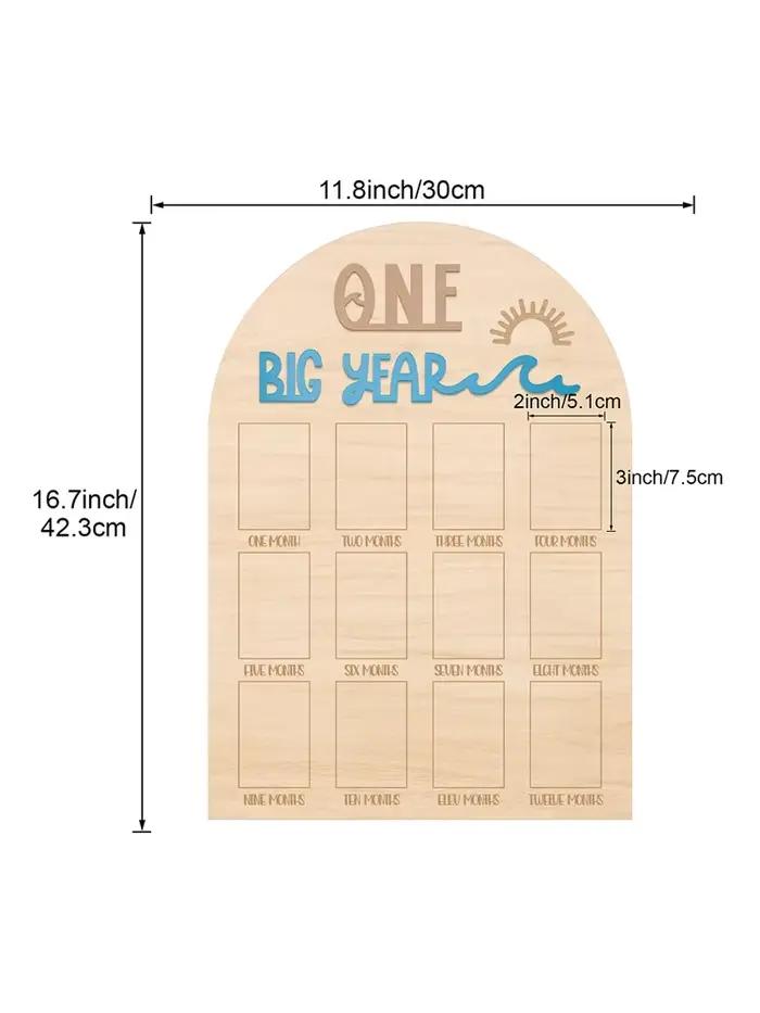 Tableau photo The Big One surf d'un an - Planche de bois d'affichage de photos de mon premier an