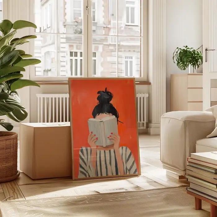 Impression d'art de femme lisant sans cadre | affiche de livre | art mural féminin et confortable