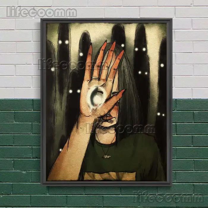 Toile d'art mural abstrait avec visage craquelé et effrayant