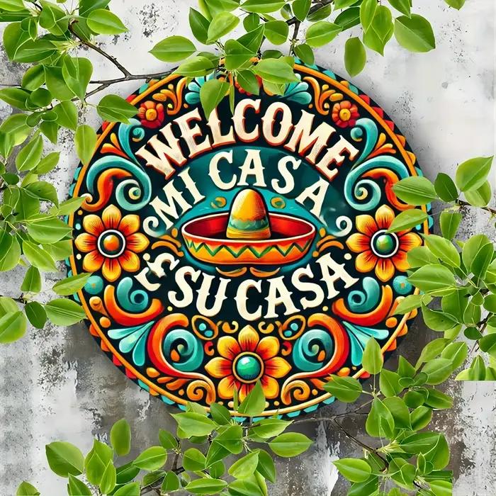 1 pièce 2D disque en bois mexicain Mi Casa thème mur Art signe 8 pouces pour la maison bureau salon salle de bain Bar café décoration