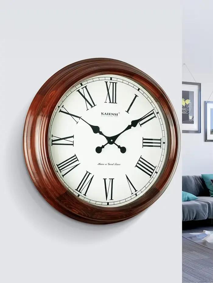Grande Horloge Murale Rétro en Bois Massif