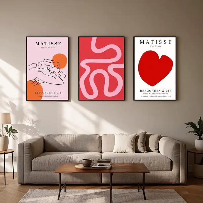 Affiche de fleurs de carte de muses Matisse roses abstraites, art HD, mur collant, étanche, décoration esthétique pour la maison, le salon, la chambre à coucher, le bar