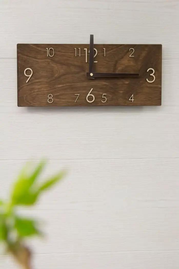 Rétro créatif rectangulaire en bois horloge murale maison salon bureau décoration montre