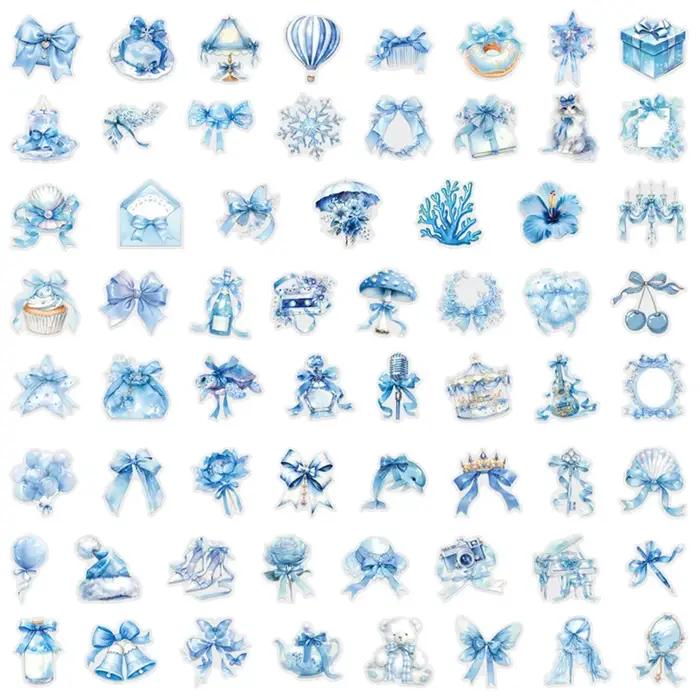 62 autocollants mignons bleu clair en PET