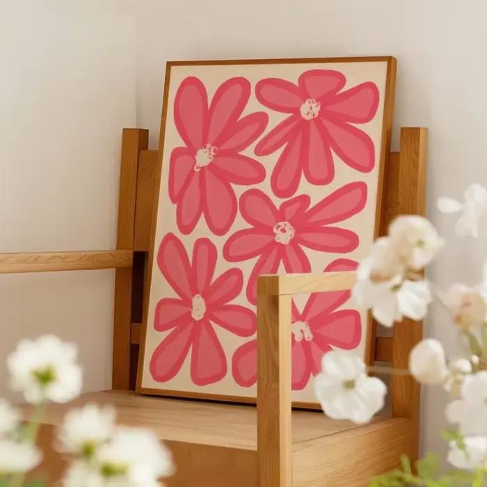 Affiche murale imprimée de fleurs roses