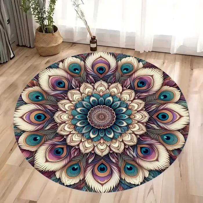 Tapis rond à fleurs colorées Mandala