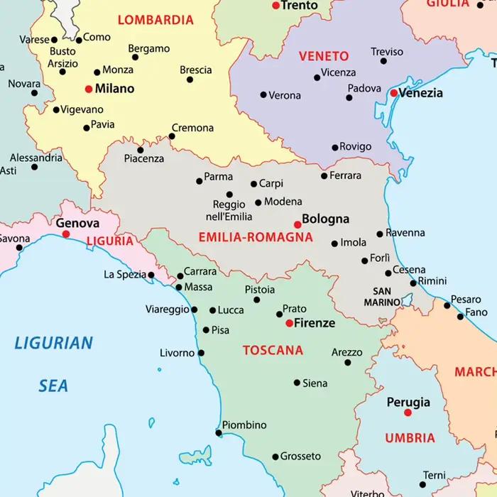 Affiche d'art mural de carte politique italienne d'italie