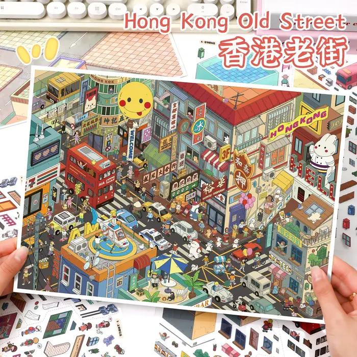 Autocollant 3D Paysage Urbain Coloré Kawaii