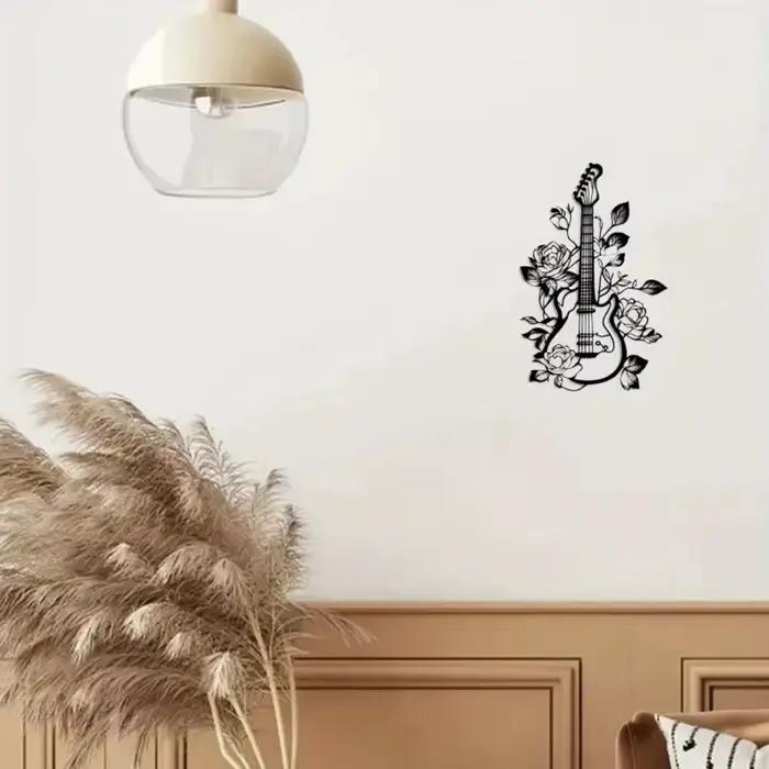 1 pièce, décoration murale en fer forgé pour guitare à fleurs