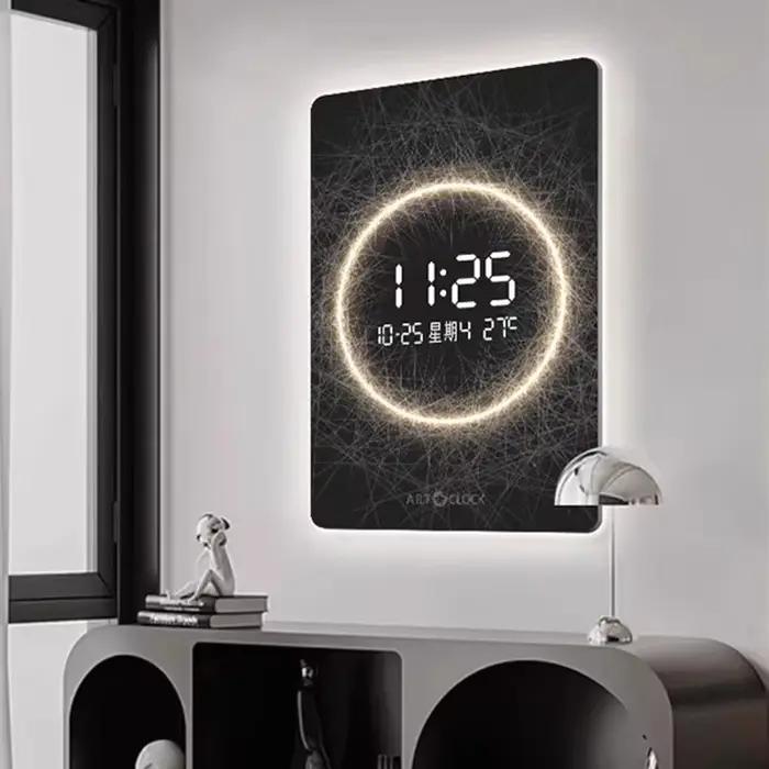 Grande horloge murale moderne à affichage numérique LED, salon, silencieux, art intérieur, montres murales, luxe, décoration de la maison