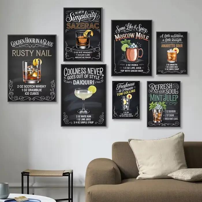 Affiche de recettes de cocktails style vintage