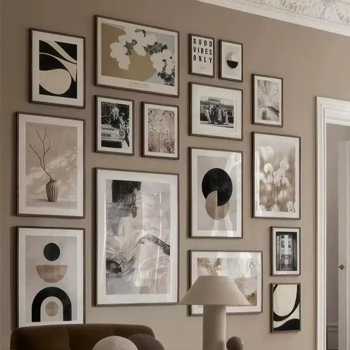 Affiche murale vintage beige et blanche à motif floral géométrique abstrait