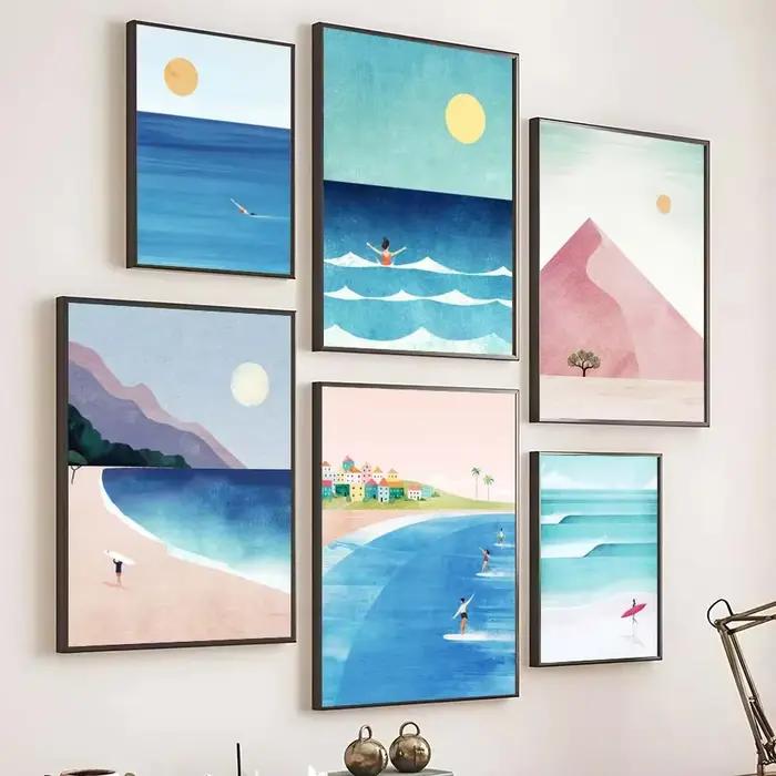 Affiche de paysage tropical de plage de surf d'été