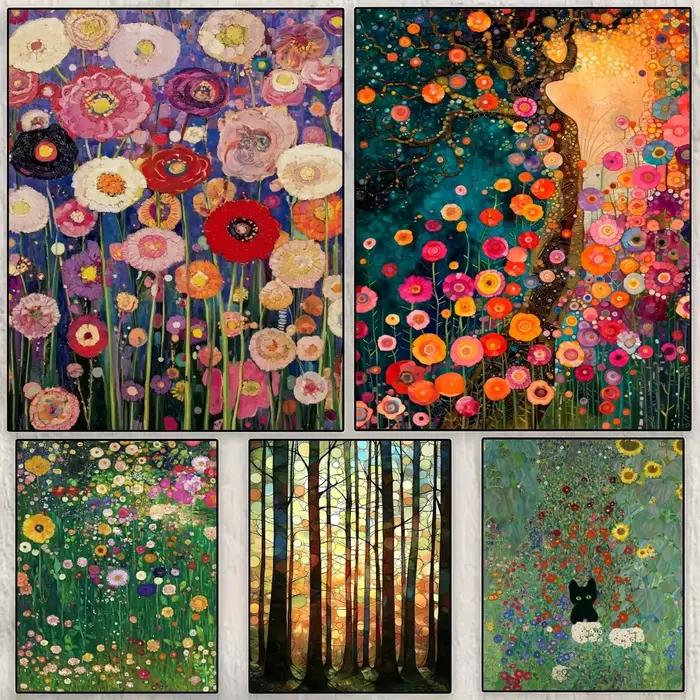 G-Gustav Klimt nuit étoilée peinture calligraphie toile affiche chambre maison décoration murale