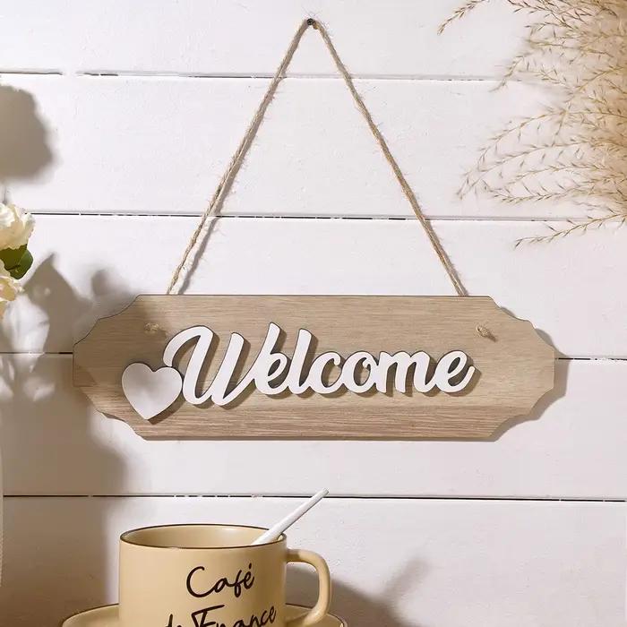 1 pièce, plaque de bienvenue en bois légère avec inscription anglaise 'Welcome'