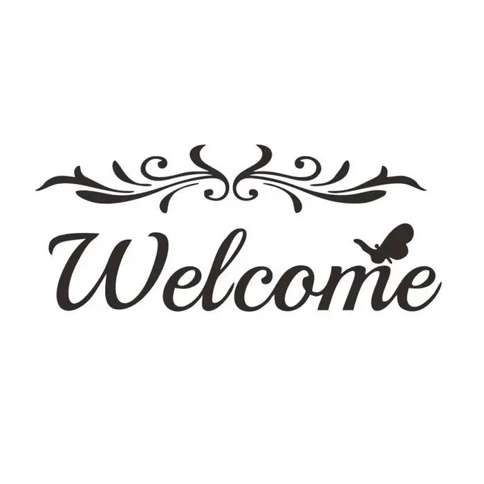 Autocollant de porte de bienvenue alphabet anglais, stickers muraux, papier peint, fleur, vigne, salon, décoration de la maison