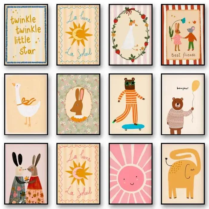 Affiche d'animaux imprimés de lapins floraux nordiques