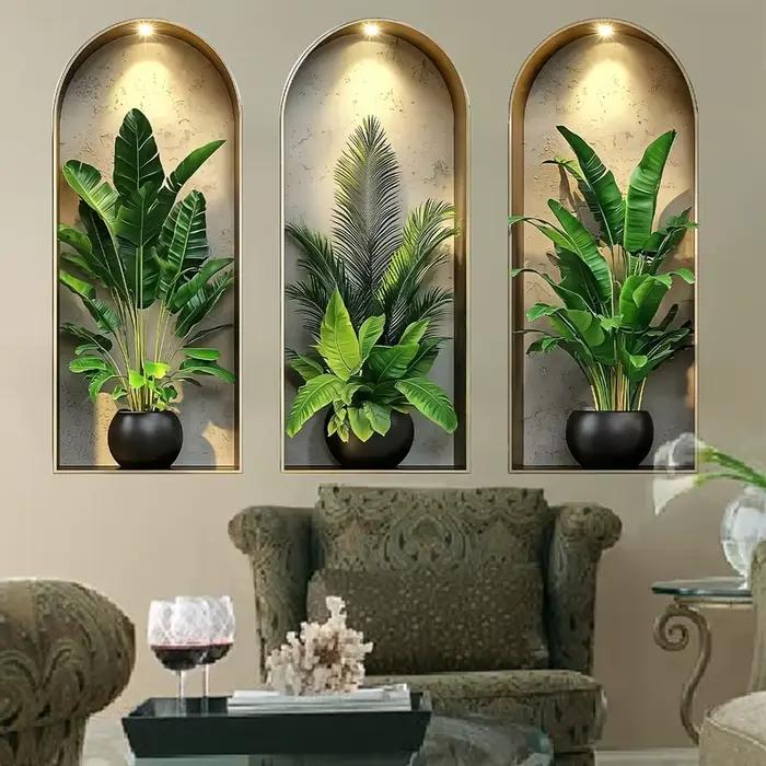 Autocollants muraux 2D en aquarelle pour plantes - Décoration réaliste