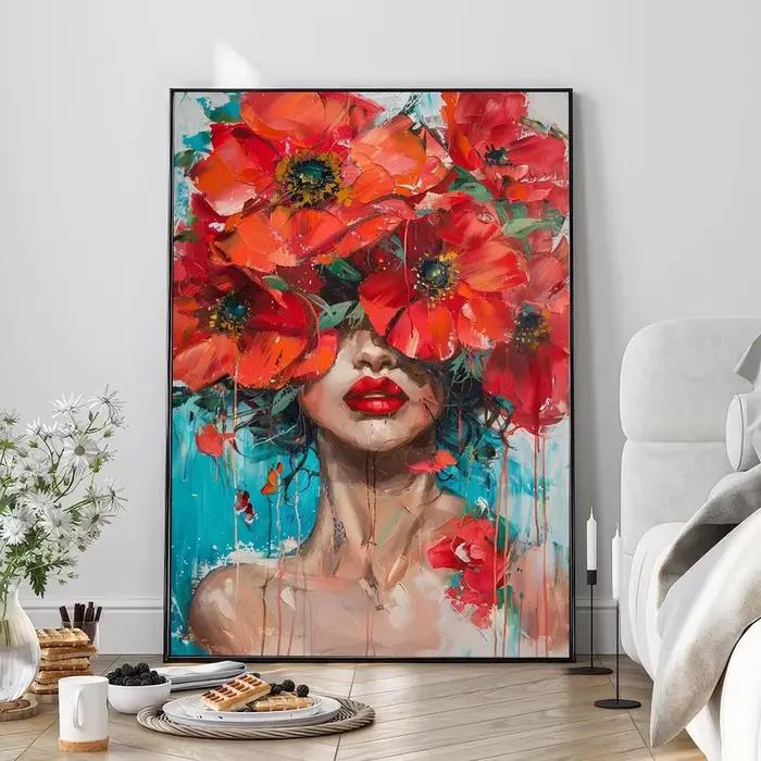 Affiche imprimée de Portrait de femme florale