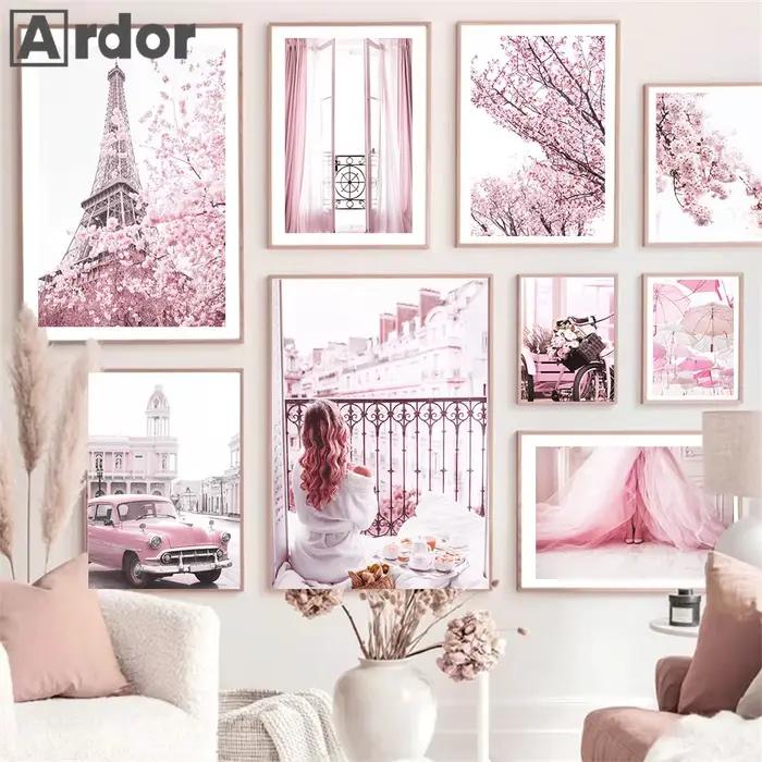 Peinture sur toile de fleur rose pour la décoration intérieure