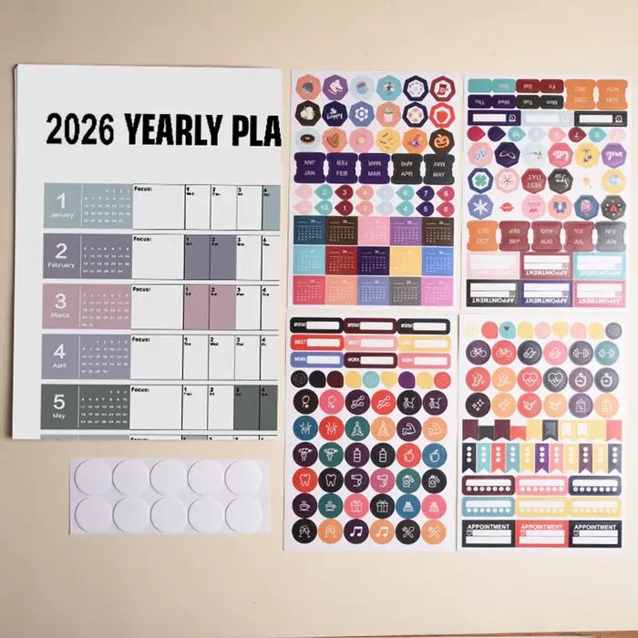 Affiche de calendrier mural annuel 2026 avec autocollants