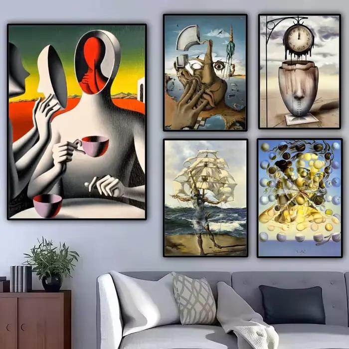 Salvador Dali surréalisme œuvre la persistance de la mémoire peinture calligraphie toile affiche: sans plis décor mural étanche