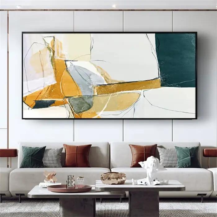 Peinture abstraite dorée et bleue peinte à la main sur toile