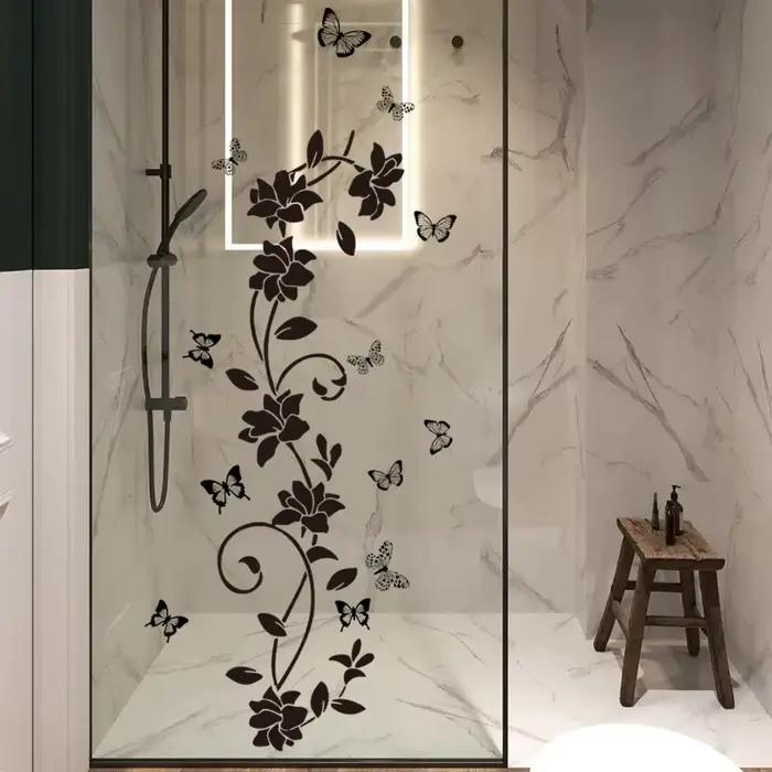Autocollant mural papillon Floral noir auto-adhésif pour arrière-plan de chambre à coucher