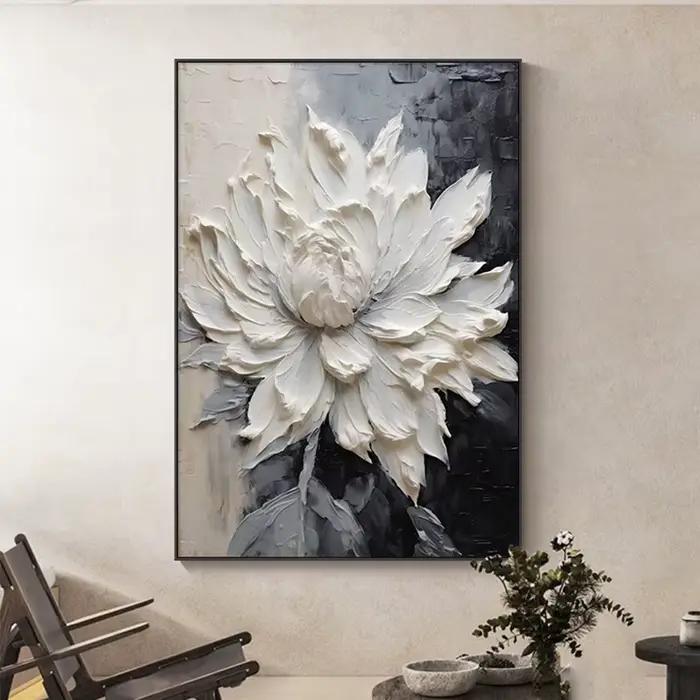 Peinture à l'huile abstraite de fleurs blanches imprimées sur toile