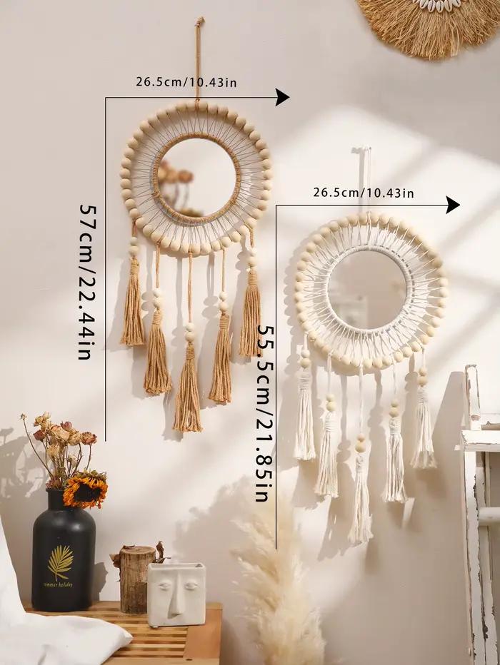 Miroirs décoratifs en perles de bois tissées à la main