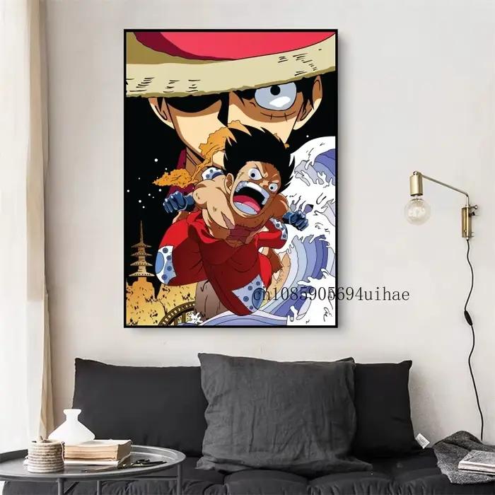 Japon Anime Figure rétro entourant une pièce Luffy toile peinture impression murale maison Art affiche mur esthétique chambre décor cadeau