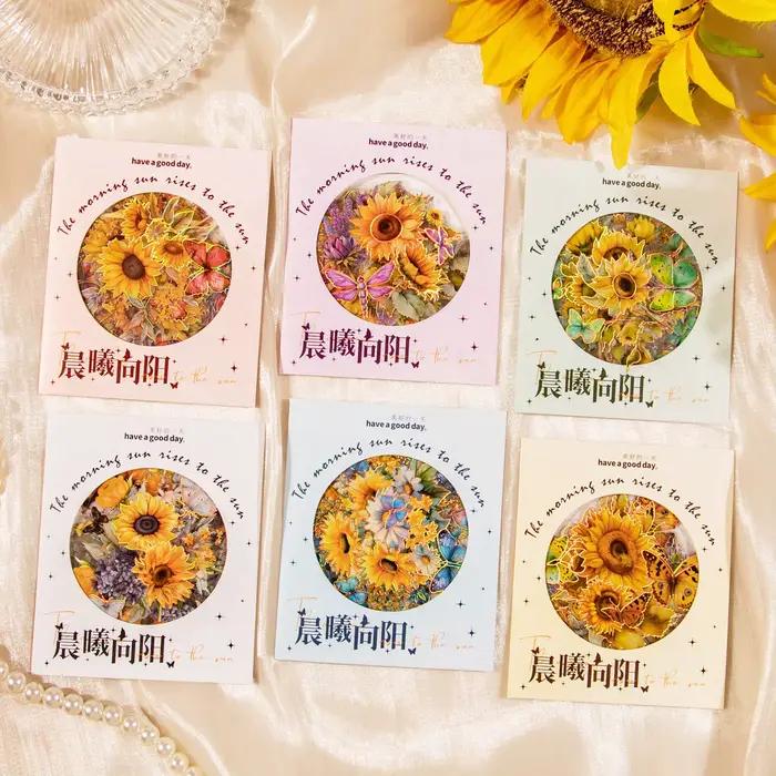 30 autocollants décoratifs en PET Série Soleil du Matin Tournesol pour DIY Scrapbooking Journal Collage Papeterie