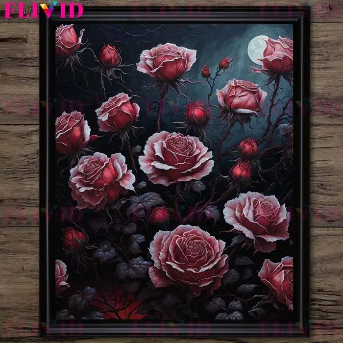 Vignes et roses rouges dans le château abandonné Art mural vintage